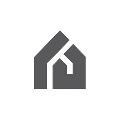 abstract letter ru home shape geometric logo vector