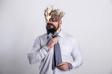 Anger and aggression. Strained relations or troubles in life. Screaming viking warrior with crown...