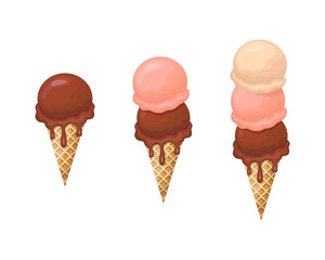 Ice cream in waffle cones.  Flat style vector