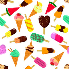 Summer ice cream pattern in flat style. Vector illustration on a white background. 