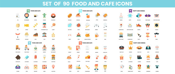 Food and Cafe icons set for business