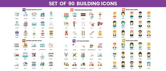 building and construction icons set for business