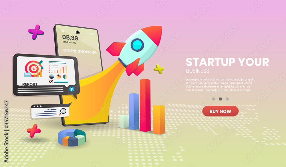 Poster startup vector concept on mobile application vector. online store smartphone concept suitable for ba