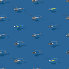 Helicopter background. Civilian helicopters fly. Vector themed background. Flat style. Seamless pattern