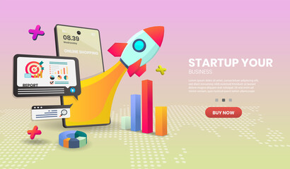 Startup vector concept on mobile application vector. online store smartphone concept suitable for banner application.
