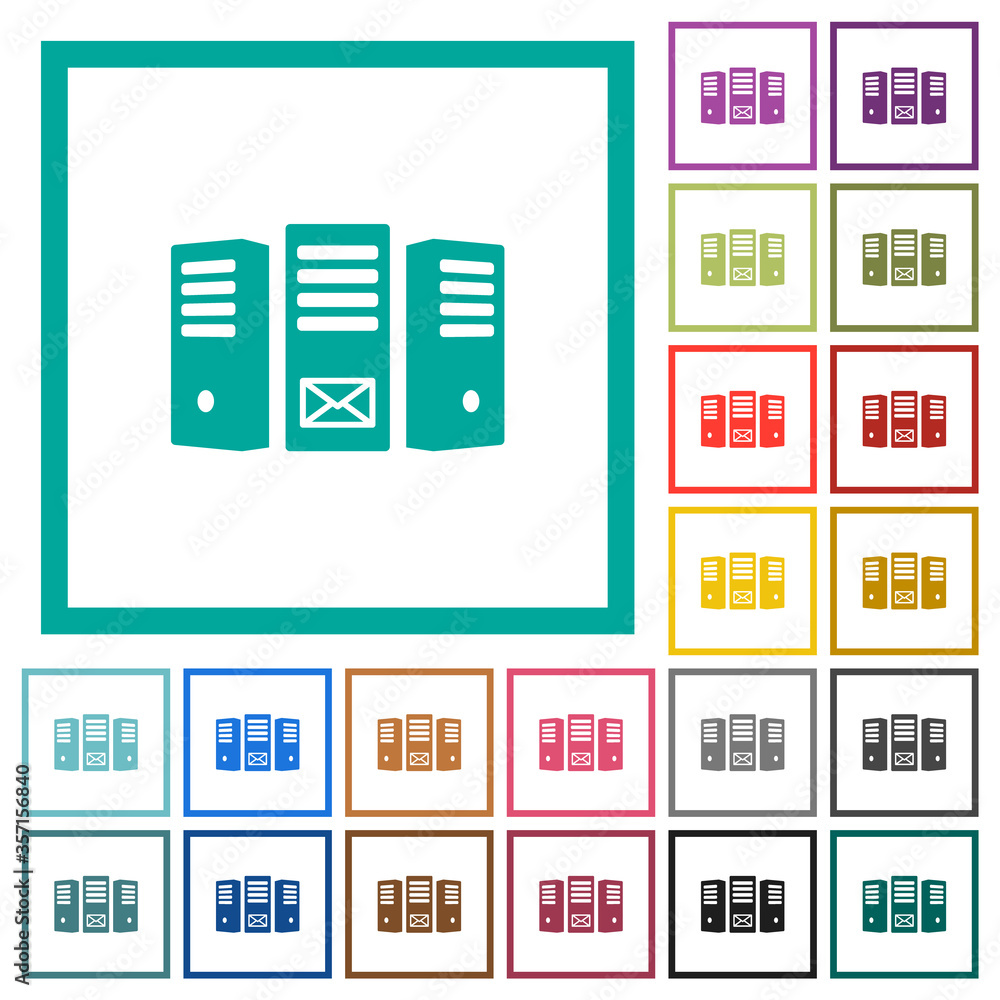 Poster mail server flat color icons with quadrant frames