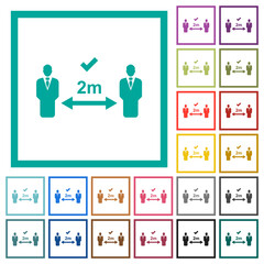 Correct social distancing flat color icons with quadrant frames
