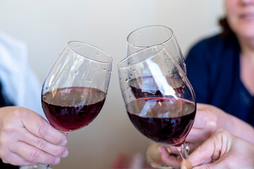 red wine in glass goblets. Toast