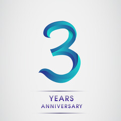 3rd Anniversary celebration logotype blue colored isolated on white background. Design for invitation card, banner and greeting card