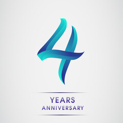 4th Anniversary celebration logotype blue colored isolated on white background. Design for invitation card, banner and greeting card