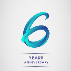 6th Anniversary celebration logotype blue colored isolated on white background. Design for invitation card, banner and greeting card