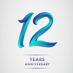 12th Anniversary celebration logotype blue colored isolated on white background. Design for invitation card, banner and greeting card