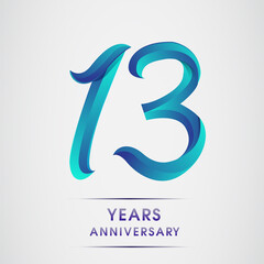 13th Anniversary celebration logotype blue colored isolated on white background. Design for invitation card, banner and greeting card