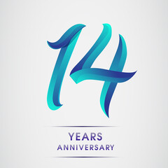 14th Anniversary celebration logotype blue colored isolated on white background. Design for invitation card, banner and greeting card