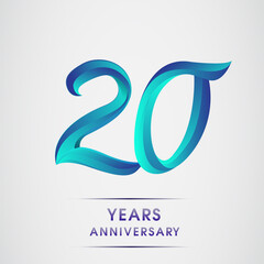 20th Anniversary celebration logotype blue colored isolated on white background. Design for invitation card, banner and greeting card