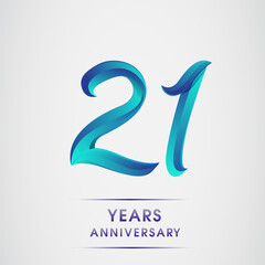 21st Anniversary celebration logotype blue colored isolated on white background. Design for invitation card, banner and greeting card