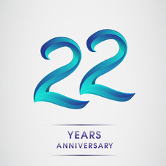 22nd Anniversary celebration logotype blue colored isolated on white background. Design for invitation card, banner and greeting card