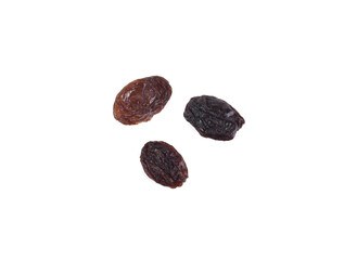Top view of Dried raisins isolated on white background