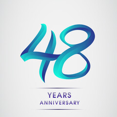 48th Anniversary celebration logotype blue colored isolated on white background. Design for invitation card, banner and greeting card