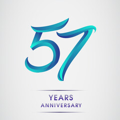 57th Anniversary celebration logotype blue colored isolated on white background. Design for invitation card, banner and greeting card