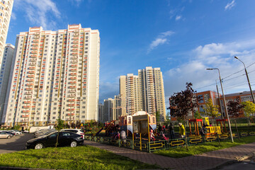 Playground in the courtyard of a residential skyscraper