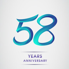 58th Anniversary celebration logotype blue colored isolated on white background. Design for invitation card, banner and greeting card