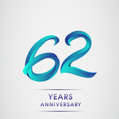 62nd Anniversary celebration logotype blue colored isolated on white background. Design for invitation card, banner and greeting card