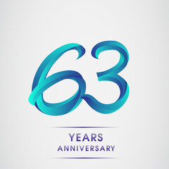 63rd Anniversary celebration logotype blue colored isolated on white background. Design for invitation card, banner and greeting card