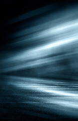 Dark dramatic abstract scene background. Neon glow reflected on the pavement. Smoke, smog and fog. Dark street, wet asphalt, reflections of rays in the water. Abstract dark blue background. 