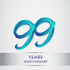 99th Anniversary celebration logotype blue colored isolated on white background. Design for invitation card, banner and greeting card