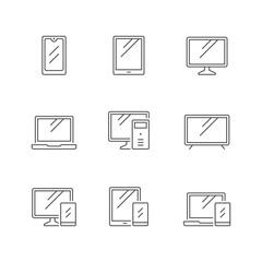 Set line icons of devices and gadgets