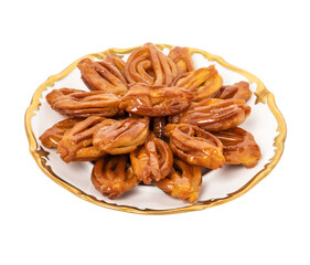 Deep-fried cookies until golden brown, then coated with honey.