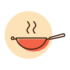 Wok frying pan vector icon. Kitchen appliance
