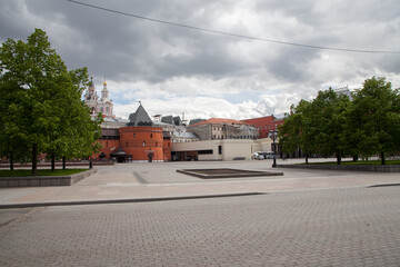 Street without people in the center of Moscow. Quarantine in Moscow Сovid-19. Hotel Metropol