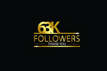 63K,63.000 Followers celebration logotype. anniversary logo with golden and Spark light white color isolated on black background, vector design for celebration, Instagram, Twitter - Vector