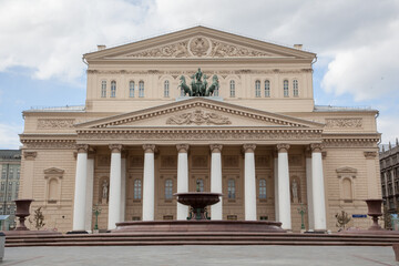 Fototapeta na wymiar Bolshoi Theater in the center of Moscow, summer, street without people during quarantine Сovid-19