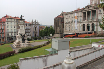 stock exchange palace and infante monument in porto (portugal)