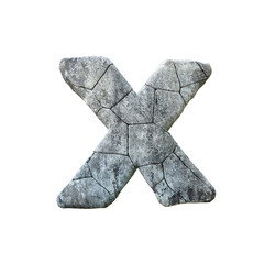 Letter X cracked grunge stone rock font 3D Rendering