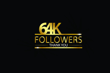64K, 64.000 Followers celebration logotype. anniversary logo with golden and Spark light white color isolated on black background, vector design for celebration, Instagram, Twitter - Vector