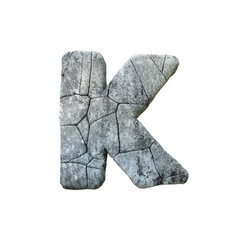 Letter K cracked grunge stone rock font 3D Rendering