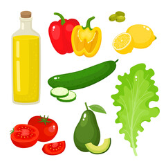 Bright vector illustration of colorful salad bowl.