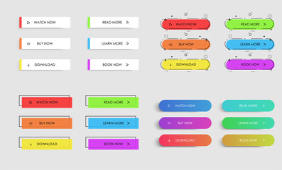 Big set of different types of buttons with geometric elements for business, internet, UI, website etc. Trendy layout with outlines for service or shop. Illustration for app. Eps 10 vector