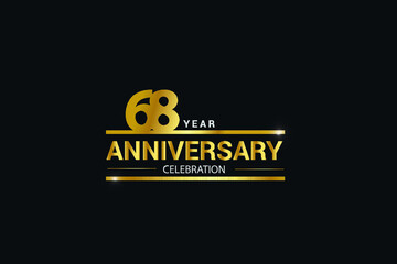 68 anniversary celebration logotype. anniversary logo with golden and Spark light white color isolated on black background, vector design for celebration, invitation card greeting card-Vector