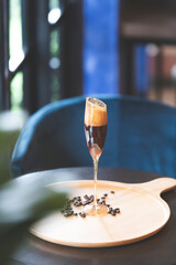 Sparking peach puree with coffee.