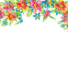 frame of flowers painted with watercolor, for the design of cards, invitations, business cards