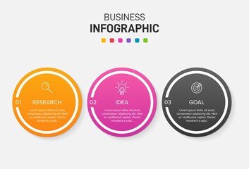 Concept of arrow business model with 3 successive steps. Three colorful graphic elements. Timeline design for brochure, presentation. Infographic design layout.