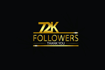 72K,72.000 Followers celebration logotype. anniversary logo with golden and Spark light white color isolated on black background, vector design for celebration, Instagram, Twitter - Vector