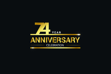 74 year anniversary celebration logotype. anniversary logo with golden and Spark light white color isolated on black background, vector design for celebration, invitation card greeting card-Vector