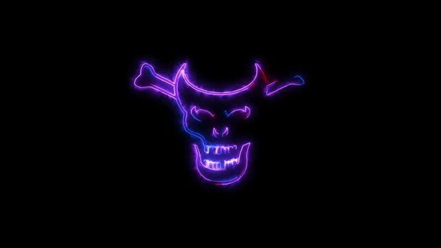 Stylized skull in a bright glow of different colors on a black background