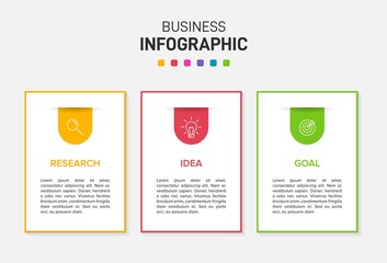 Concept of arrow business model with 3 successive steps. Three colorful graphic elements. Timeline design for brochure, presentation. Infographic design layout.